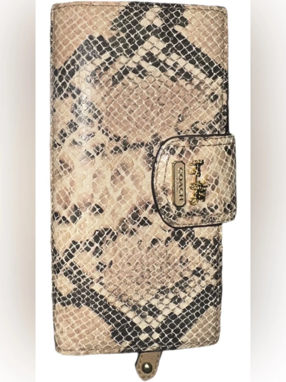 Coach Python Print Tan & Black Snakeskin-Print 7x4 Wallet
